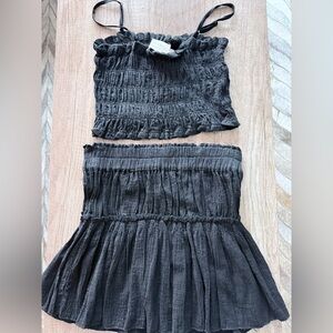 Smocked Black Mini Skirt — and top Lightweight Pleated Design